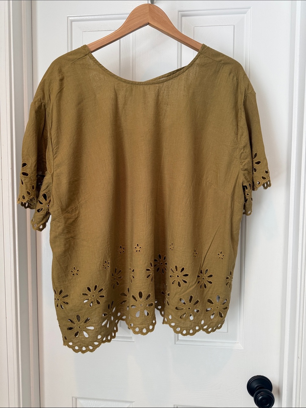 Madewell Olive Eyelet-Trim Linen Blouse